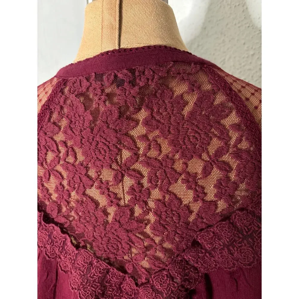 American Eagle Outfitters Burgundy Gauze Lace Top S Boho Coquette Girl Fairycore